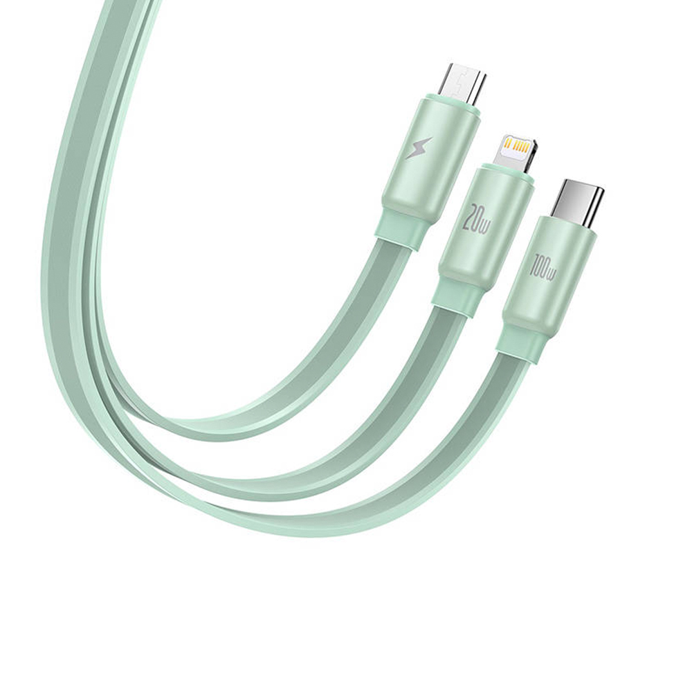Baseus Traction 3 az 1-ben USB-C / Lightning / Micro 100W 1.7m kábel zöld